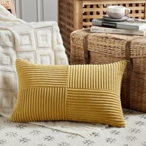 FDTERN Lot de 1 Boho Housse de Coussin 35x60 Curcuma,à Motif Croisé Decoration Housses de Coussin en Velours Côtelé,Douillet Taie d'oreiller Housse Coussin Moderne pour Canapé Chambre Chaise Lit (Fdtern-eu, neuf)