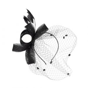 CALLARON 1pièce Bandeau De Mariage Élégant Avec Voilette Maille Et Plumes Accessoire Photo Pour Mariée Noir (Raindrops On Roof, neuf)