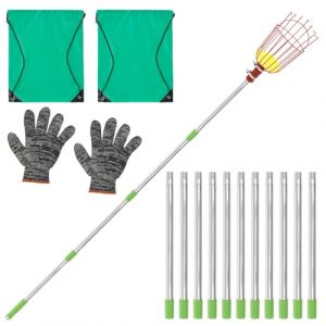 PEIZHIYC Cueille-fruits avec manche télescopique - 4 m - En acier inoxydable - Avec panier - Pour cueillir les pommes, les agrumes, les poires (4 m) (PEIZHIYC, neuf)