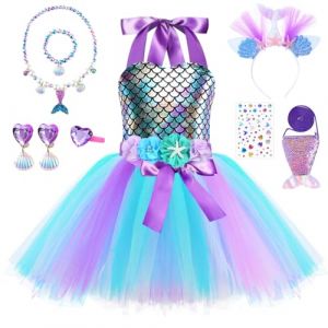 TOSZOLY Deguisement pour Enfant Fille Sir&egrave;ne,Robe Princesse Sir&egrave;ne avec Tutu, Serre-T&ecirc;te et Collier, Deguisement Fille Princesse pour Anniversaire Halloween No&euml;l Carnaval Cosplay (130) (NIKLAVS TOMSONS, neuf)