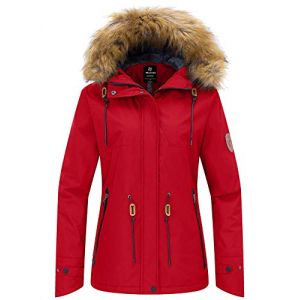 Wantdo Femme Veste de Ski Imperm&eacute;able avec Capuche Fausse Fourrure Manteau d'hiver Chaud Veste de Snowboard Outdoor Veste Randonn&eacute;e Travail Coupe-Vent Rouge XL (C'est&nbsp;la&nbsp;vie, neuf)