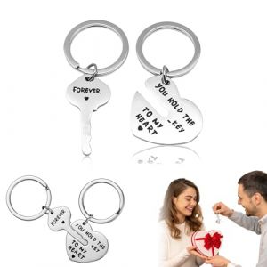 ZWWOGE Porte-clés assorti en acier inoxydable pour couple - Cadeau de Saint-Valentin pour lui, elle, petit ami, petite amie, épouse, mari, fiancée, meilleur ami, serrure d'amour, Argent (ZWWOGE, neuf)