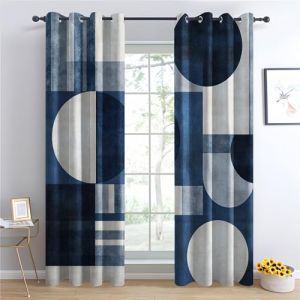 Luxfieo Rideau Occultant G&eacute;om&eacute;trique - D&eacute;coration G&eacute;om&eacute;trique, Rideau Thermique Motif Bleu Gris Moderne Abstrait, Lot de 2 Rideaux Opaque &agrave; Oeillets pour Fenetre Chambre Salon, 110x215 cm (LxH) U#74 (Shenqiuxianlongjuanfengshangmaoyouxiangongsi, neuf)