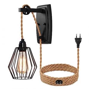 ENCOFT Vintage Applique Murale Interieur avec Câble de 4m Interrupteur Dimmable et Prise, Éclairage Mural Industrielle Cage, E27 Applique Murale en Métal pour Chambre Salon Cuisine, Noir (Suclight, neuf)