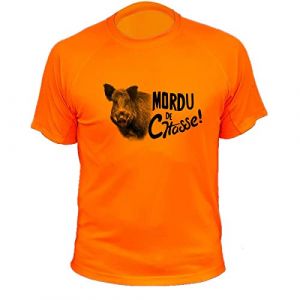 Tee Shirt, Mordu de Chasse, Sanglier (M,239, Orange) (AtooDog-Traqueur, neuf)