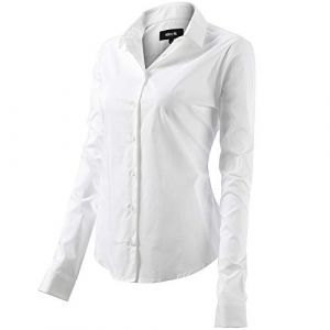Chemise Femme Manche Longue Basic Casual - éLéGant Bureau Tunique Femme Mode Tee Top Haut Blouse (EU36, Blanc) (AVTIFIT, neuf)