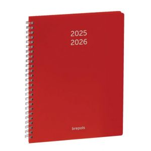 Brepols - 1 Agenda Semainier Prévision - 12 Mois - Polypro Spiralé Rouge - Août 2025 à Août 2026 - Format 17 x 22 cm - 4 Langages (Papeterie Libellus, neuf)