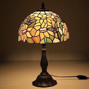 Uziqueif Lampe &agrave; Poser Style Tiffany, 12 inch Lampe Tiffany, Lampe de Chevet pour Salon, Abat Jour Verre color&eacute;, Lampe de Table Art d&eacute;co,Vintage, avec Ampoule,D (Uziqueif home decoration, neuf)