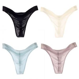 Alienjoy String sexy pour homme - Sous-vêtement sexy pour homme - Taille basse - En soie glacée - Lisse - Sans coutures - Transparent, Multicolore (lot de 4), M (Remanker520, neuf)