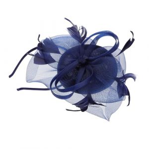 SAFIGLE Chapeau Fascinator Voile avec Fleurs et Plumes pour Femme Accessoire Élégant pour Mariage Banquet Thé et Fête et Confortable Style Rétro Modèle Bleu Marine (Grand Di, neuf)