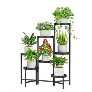iDavosic.ly Support pour plantes d'int&eacute;rieur et d'ext&eacute;rieur, &eacute;tag&egrave;re d'angle en m&eacute;tal &agrave; 7 niveaux, grand support pliable pour orchid&eacute;es pour terrasse, balcon, porche, jardin, salon, maison, noir (Pulangke2022, neuf)