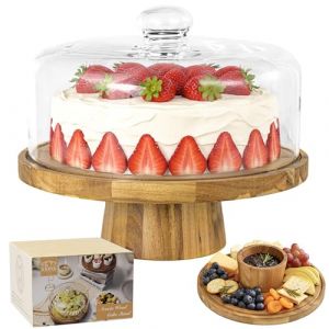 Plateau &agrave; g&acirc;teau avec couvercle, pr&eacute;sentoir &agrave; g&acirc;teau avec pied, plateau &agrave; g&acirc;teau en bois, multifonction, 30 cm, avec couvercle en verre, disque tournant pour la d&eacute;coration de p&acirc;tisseries (MIGASHOP, neuf)
