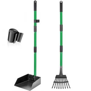 CJYMMFAN Ramasse-Crottes, R&acirc;Teau & Pelle pour Chien avec Long Manche M&eacute;Tal Ajustable, Pelle Crotte Robuste avec Sacs &agrave; D&eacute;Chets pour la Cour, Les Promenades, l'herbe et Les Feuilles de Jardin (CJYMM, neuf)