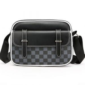 ibalulu Sacoche Homme en PU Cuir &ndash; Sacoche Homme Bandouli&egrave;re Vintage, Sac Bandouli&egrave;re Imperm&eacute;able & L&eacute;ger avec Multiples Compartiments Besace Homme pour Bureau, Voyage et Quotidien (damier noir) (IBALULU FR, neuf)
