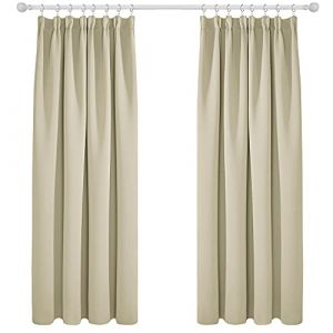 Deconovo Lot de 2 Rideaux Cuisine D&eacute;coration Chambre Enfant Occultant Rideau Salle Bureau Galon Fronceur Thermique Anti Froid Beige Fonc&eacute; 168x183cm (Deconovo-Home, neuf)