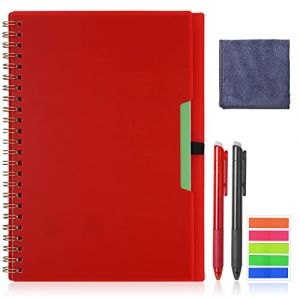 Vicloon Cahier de Notes Effacable, A5 Cahier de Note Réutilisable, Réutilisable Bloc Note Numerique Cahier intelligent avec 2 Stylos Effaçables et des Chiffron Microfibre Etiquette (Rouge) (BEST-SELLER5, neuf)