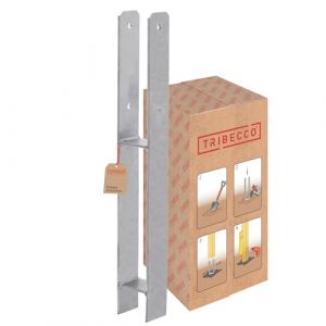 TRIBECCO Support de poteau en H pour sceller le béton - Hauteur totale : 600 mm - Épaisseur du matériau : 5 mm - Largeur lumineuse : 70 mm - Tige de poteau en H en acier galvanisé à chaud - Ancrage en (TRIBECCO, neuf)