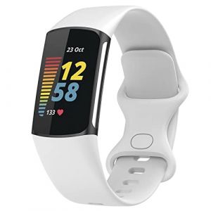 TopPerfekt Bracelet Compatible avec Fitbit Charge 6, Bracelet de Rechange Réglable en Silicone Souple pour Tracker D'activité Charge 5 pour Homme et Femme (Blanc,L) (TopPerfekt FR, neuf)