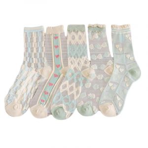 Yolhloy 5 Paires Chaussettes Transparentes pour Femmes Chaussettes Fines en Filet &agrave; Paillettes Nylon Cheville Socquettes en soie Douce &Eacute;t&eacute; Vintage Fleur Ruffle Chaussette &agrave; Volants (edreamoriginal, neuf)