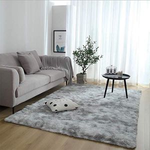 Leesentec Tapis Salon Chambre Doux Tapis Fourrure Decoration Salon Antidérapant Moelleux Tapis de Salon Moderne Shaggy Tapis de Sol Grand (Blanc Gris, 185 * 185cm) (Tema-DE, neuf)