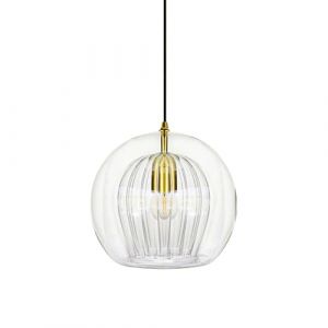 S-Cevada Superbe Lampe Suspension à Boule en Verre Double Couche Finition Laiton Design Rétro E27 Lampe Plafonnier Globe pour Chambre Salle à Manger Loft Bar Éclairage Intérieur (Transparent, 25cm) (YiChangYuLinKeJiYouXianGongSi, neuf)