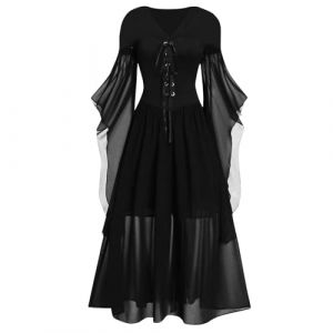 Générique Robe Halloween pour Femme Medievale Mariée Ado Couple Moyen Age Gothique Hallowen Sorciere Robe Elfe Sorcier Costume Sorcier Adulte Déguisement Halloween Femme Grande Taille XL (Transport 10-15 jours TQBHSC, neuf)