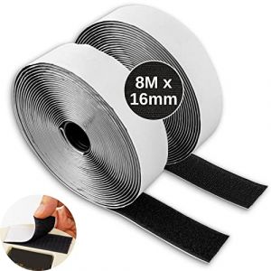 Scratch Autocollant Double Face, 8 mètres de bande molletonnée + 8 mètres de bande à crochets, Noires, 16 mm de largeur, Peut être coupé avec des ciseaux, scratch moustiquaire autocollant tissu tape (Your Day Mate, neuf)