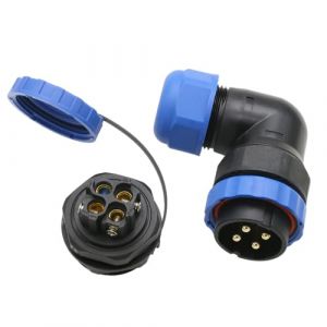 HangTon TY28 Connecteur d'alimentation électrique à 4 broches 45 A, prise femelle à montage sur panneau et prise mâle coudée à 90 degrés, sans soudure, étanche, déconnexion rapide pour automobile (Hangton Connect, neuf)