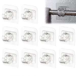 10 Pi&egrave;ces Support Tringle Rideaux sans Percage, Supports de Tringle Auto-Adh&eacute;sifs Transparent, Barres &agrave; Serviettes, Salles de Bains, Cuisines, 6 * 6cm, Accroche Rideau Adhesif (huahuafengshenla2, neuf)