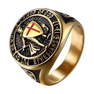 Flongo Bague Homme Chevalière Saint-Michel: Bague Chevalière Acier Inoxydable avec Inscription et Bouclier Style Biker Motard Amulette Protectrice Bijoux Religieux - Cadeau Homme Anniveraire (Flongo, neuf)