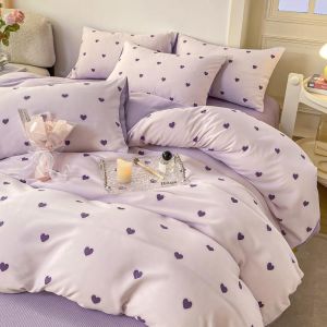 Freyamy Housse de Couette 240x260 Amour Violet Parure de lit 2 Personne en Microfibre avec Fermeture Éclair Réversible Sets de Housse Couette avec 2 Taie d'oreiller 65 x 65cm pour Filles Enfants (Mitchell'SZ, neuf)