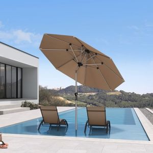 PURPLE LEAF Parasol de Jardin Extérieur Inclinable 2,45 m Rond, Parasol Droit avec Châssis en Aluminium Champagne, Parasol Balcon Toile UPF 50+ pour Jardin Terrasse Patio Piscine, Taupe (PURPLE LEAF, neuf)