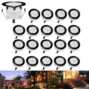 CHNXU 20 Spot LED Eclairage Ext&eacute;rieur Encastrable Sol Terrasse Bois,45mm Spots Encastr&eacute; Ext&eacute;rieur Fait en IP67 DC12V 1W Avec Alimentation EU Pour Jardin Escalier Patio Blanc Chaud(Noir) (CHENXU, neuf)