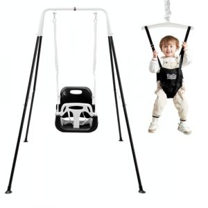 FUNLIO balan&ccedil;oire 2 en 1 pour b&eacute;b&eacute; avec Si&egrave;ges sauteurs Suspendus, pour Enfants avec 4 Sacs de Sable, Support en m&eacute;tal Pliable en int&eacute;rieur/ext&eacute;rieur pour Porte, Facile &agrave; Assembler - Noire (EletreeEU, neuf)