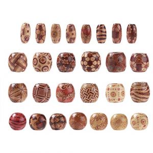 PandaHall 300pcs perles de bois imprim&eacute;es rondes et ovales et tambour en bois grand trou perles d'espacement en vrac pour bracelet &agrave; bricoler soi-m&ecirc;me collier cheveux artisanat (couleur mixte) (Yilisi Jewelry, neuf)