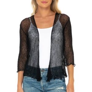 SHU-SHI - Cardigan/boléro à nouer - pour femme - transparent/léger/tricoté - taille unique - noir (SHU-SHI EU, neuf)