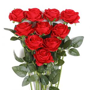 JUSTOYOU Rose Artificielle Fleurs De Soie Bouquet Home Office Arrangements De Mariage Rouge (10 PCS) (CHICFLOWER, neuf)