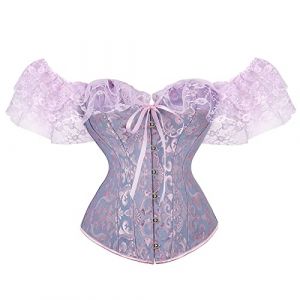 PAIDAXING Corset Femme &agrave; &Eacute;paules D&eacute;nud&eacute;es avec Lacets et Baleines Overbust Bustier Renaissance Sculptant Lingerie Vintage &agrave; Broderie Florale Gainante Tour de Taille Costume Victorien, 05 - Violet, XS (AEHOWEJJ, neuf)