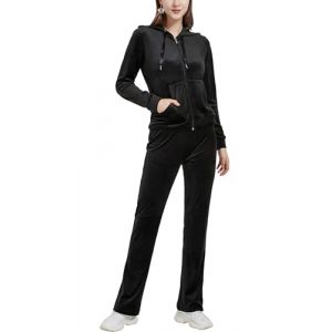 Woolicity Survêtement Femme Ensembles Sportswear Jogging Pyjama Pantalon de jogging en velours uni à capuche sport décontracté Noir XL (Woolicity-EU, neuf)