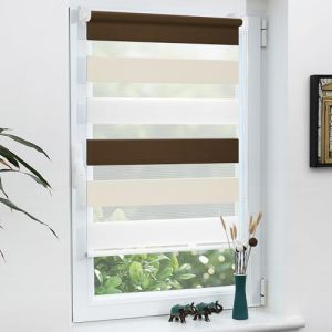 Grandekor Store Enrouleur Jour Nuit de Double Tissu, Store Jour et Nuit sans Perçage, Accessoires d'installation Inclus pour Fenêtre ou Porte, 50l x 130L cm, Blanc-Beige-Marron (DecoWarm, neuf)