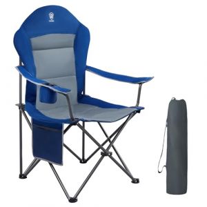 EVER ADVANCED Chaise Pliante Camping Charge Max de 150 kg Confortable Chaise de Jardin Exterieur Pliable Geante avec Dossier Haut, Porte-Gobelet et Sac Rembourrée Accoudoirs Réglables Legere Bleu (Ever Advanced, neuf)