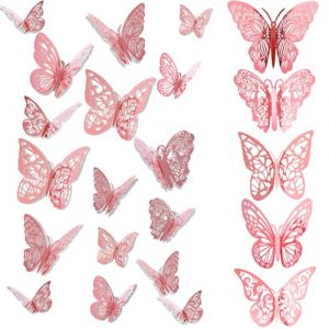 FIHODONE 60 Pièces 3D Papillon Decoration Or Rose,Decoration Chambre Papillon Stickers Les cinq styles,Deco Chambre Bebe Fille Autocollant Mural Trois Tailles,Stikers Murals Pour Mariage (FeiHaoDa, neuf)