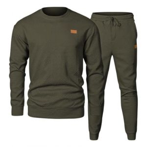 Yutdeng Survêtement 2 Pièces Pour Homme Ensemble de Jogging Tricot Jacquard Sweat sans Capuche à Manches Longues et Pantalon Taille Élastique avec Poches Décontracté Sport Gym Tenue,Vert Militaire,S (Heiyut, neuf)