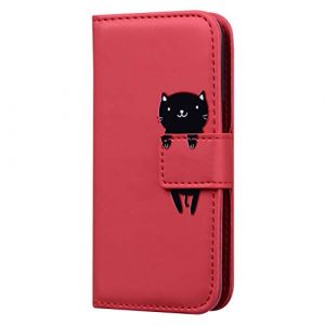 XFDSFDL&reg; Cas de pour Huawei P Smart 2019/ Honor 10 Lite (6,21 Pouces) PU Cuir Housse Flip Coque Chat Motif avec Stand et Magn&eacute;tique Fermeture Portefeuille Protection Cas, Rouge (LingDan, neuf)