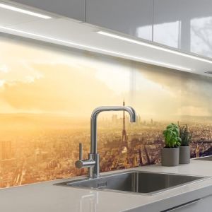 KitchenYeah© Crédence Adhésive Cuisine 80x500 cm Résistant À La Chaleur Plaque Adhesif Fond De Hotte Interieur Cuisson Sur Mesure Paris - Skyline - Coucher Soleil - Villes (KitchenYeah, neuf)