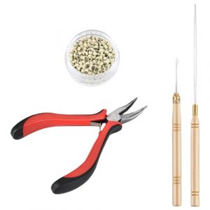 Micro Anneau Extension avec 200 Pi&egrave;ces blanc cass&eacute; Micro Anneau 1 Pi&egrave;ces Pince pour Extension 2 Pi&egrave;ces Aiguille pour Extension, perle pour cheveux,pince extension cheveux,crochet cheveux (ANETTEE GLOBALISS, neuf)