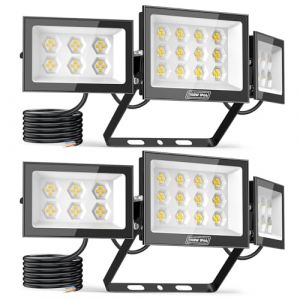 Sararoom 2 Pièces Projecteur LED Extérieur 100W Avec 3 Têtes D'éclairage Réglables, Spot LED Extérieur Super Lumineux 10000LM 6500K, Lampe LED Extérieur Étanchéité IP65 pour Cour Garage Entrepôt (firstpay, neuf)