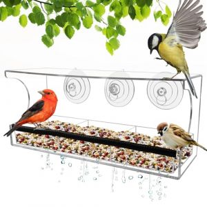 Mangeoire pour oiseaux avec fen&ecirc;tre transparente : WIYETY Mangeoire pour oiseaux avec ventouses et trous d'&eacute;coulement, Nichoir avec fen&ecirc;tre et mangeoire amovible, Mangeoire avec fen&ecirc;tre - 30 x 10 x 14 (GREENFOODERAN TRADING LTD, neuf)