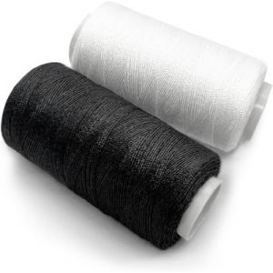 Fil à Coudre Noir et Blanc 2 Pcs en Polyester. 2 Bobines de 350m. Fil Pour Coudre Tout Usage Textile Sauf Pour Travaux Extérieur. 1pc en Noir + 1pc en Blanc (seyoughis, neuf)