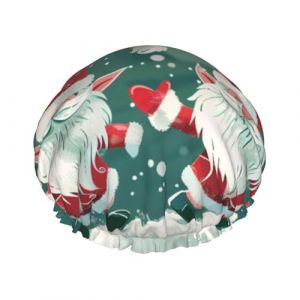 Bonnet de douche de Noël amusant imprimé nain, bonnet de douche imperméable pour femme, bonnet de douche réutilisable avec bande élastique (yanDSX6688, neuf)